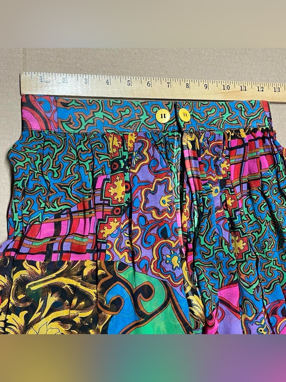 Women’s Colorful Pleated Skirt Multicolor Abstract Baroque Paisley Lightweight - Picture 4 of 7
